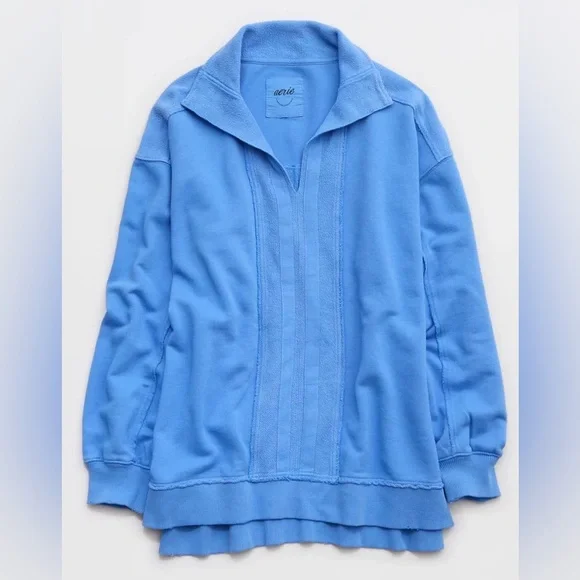 Aerie Starry Skies Oversized V- Neck Sweatshirt Blue - Picture 4 of 8